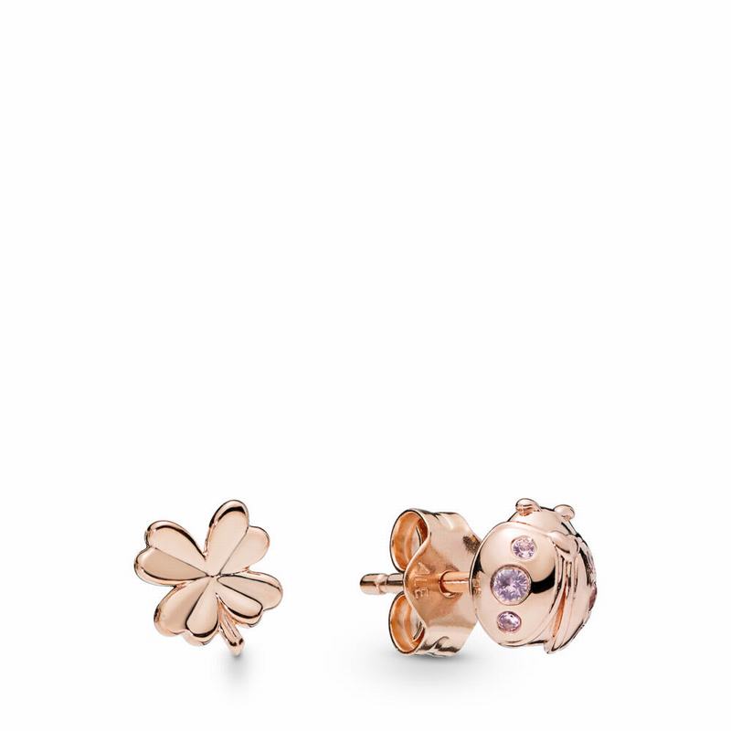 Cercei Cu Surub Pandora Rose™ Four-leaf Clover & Ladybird Roz (QBtpSoEV)